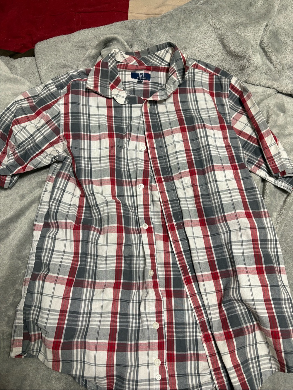 George Plaid Button-Up Shirt in Red, Gray & White